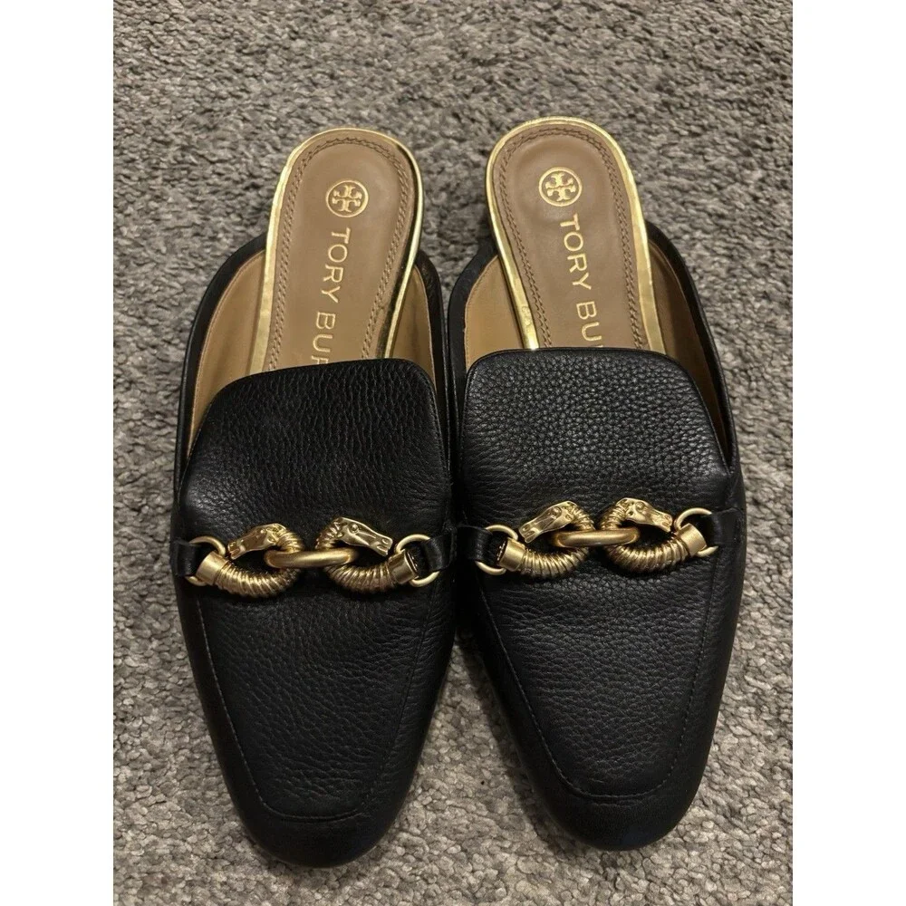 Tory Burch Jessa Backless‎ Loafer Horse Bit Leather Mules Womens 8 Black